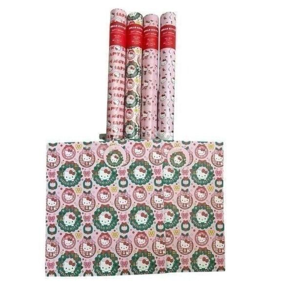 Hello Kitty Happy Holiday's Pink Wrapping Paper Set - Picture 1 of 7